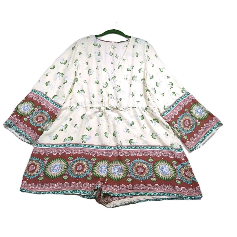 Maverick V Neck Romper Green Clover Green Flower‎ Boho Hippie XXL